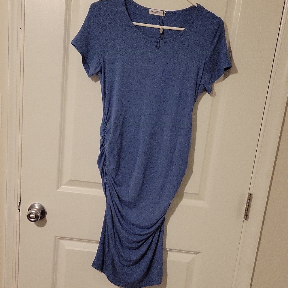 Maternity Blue Ruched Sides Just Below Knee Length T-Shirt Dress. One In Black.